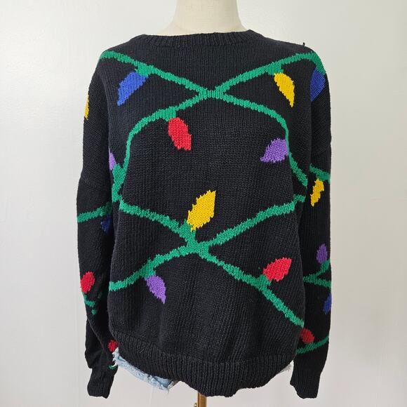 Vintage Field Gear Ugly Christmas Sweater Lights‎ LT Tall Black Multi - Picture 1 of 9